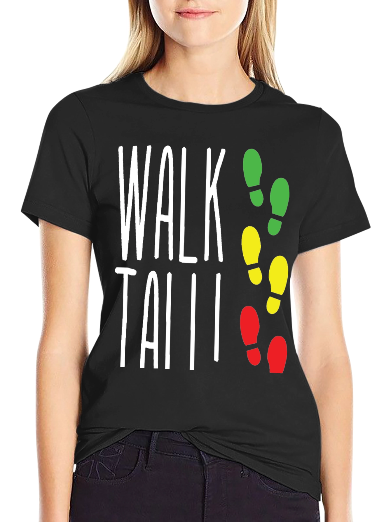Black Walk Tall Traffic Light Footprint T-Shirt view 2