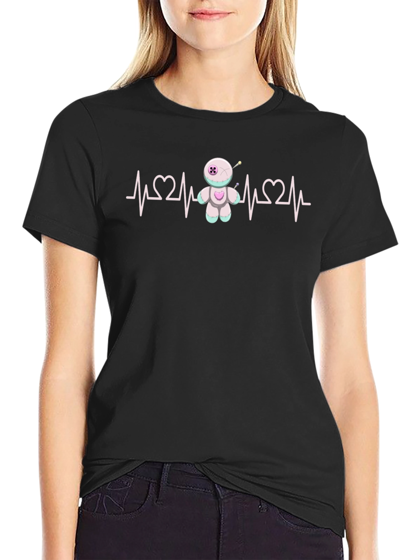 Black Voodoo Doll Heartbeat T-Shirt view 2