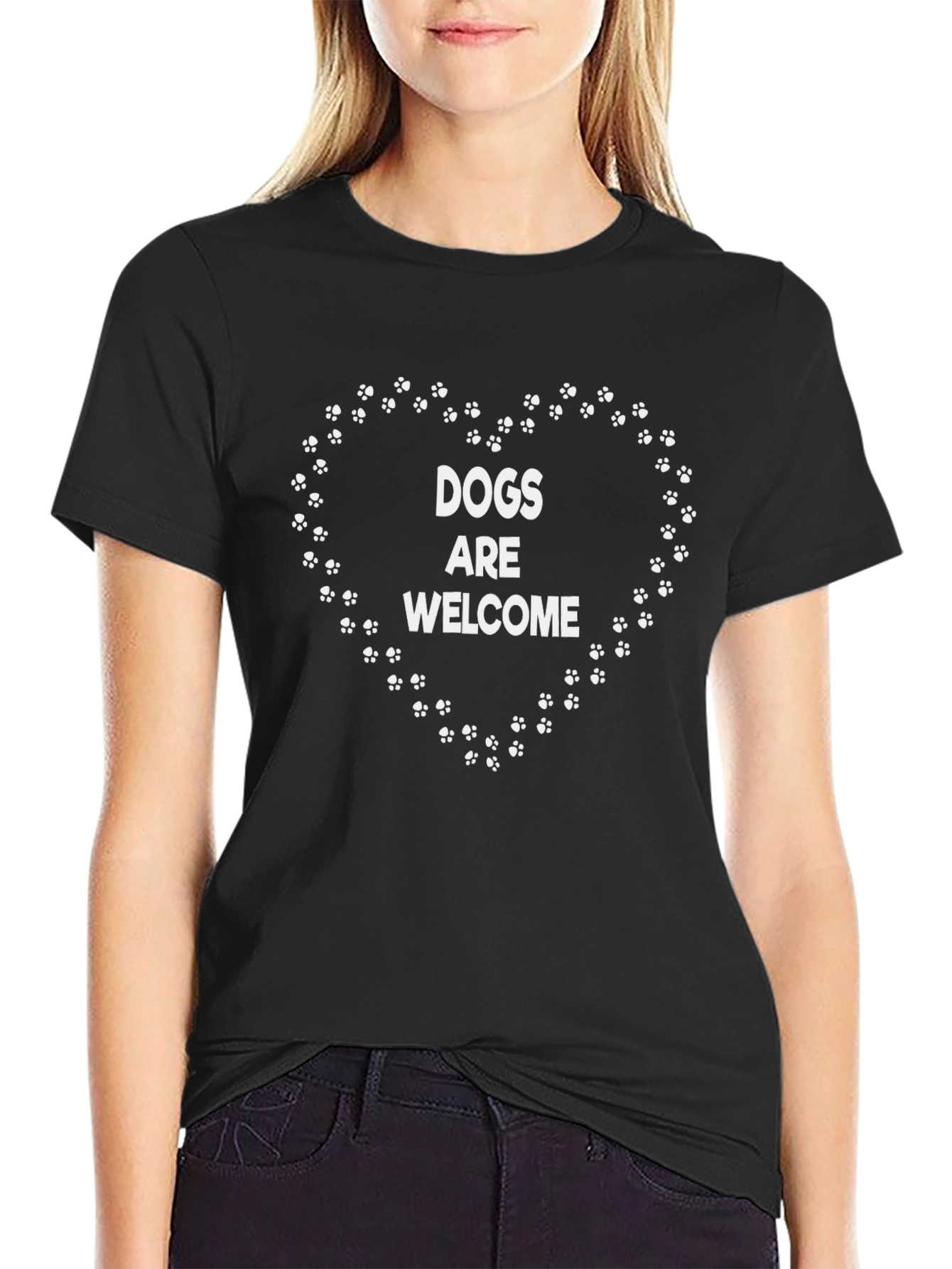 Dogs Welcome Heart Paw Print Tee - 2