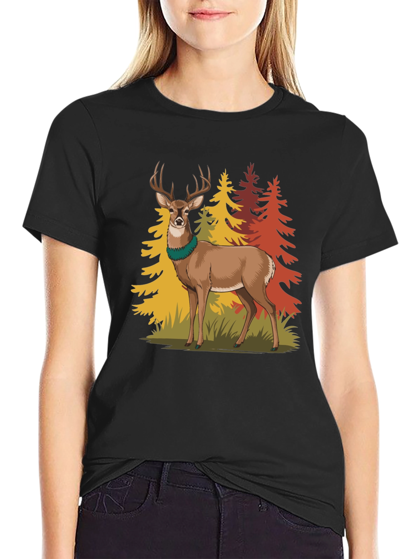 Black Deer Forest Graphic Tee - Nature Lover's T-Shirt view 2