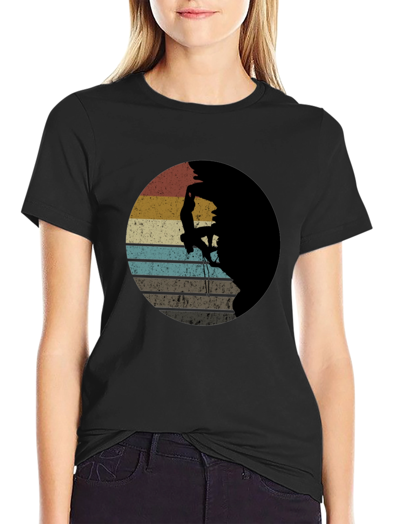 Black Retro Rock Climbing T-Shirt - Vintage Style Tee view 2