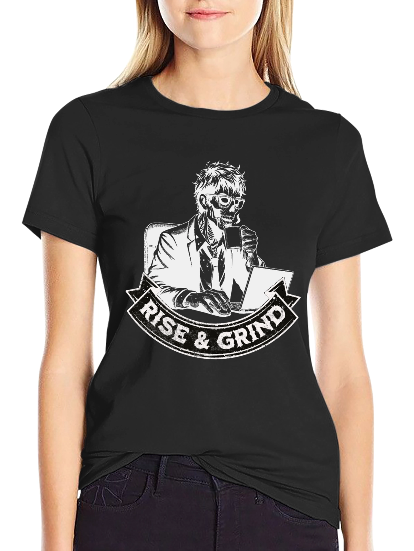 Black Rise and Grind Skeleton Graphic T-Shirt view 2