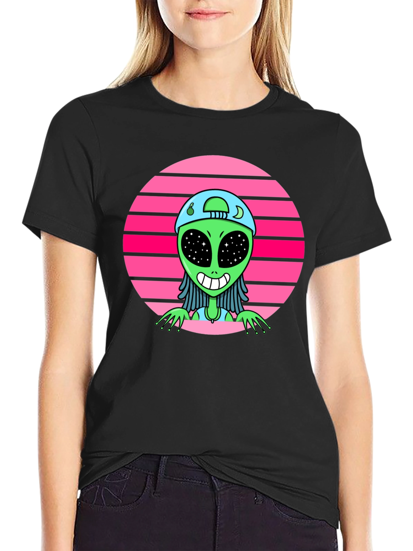 Black Retro Alien Graphic Tee view 2