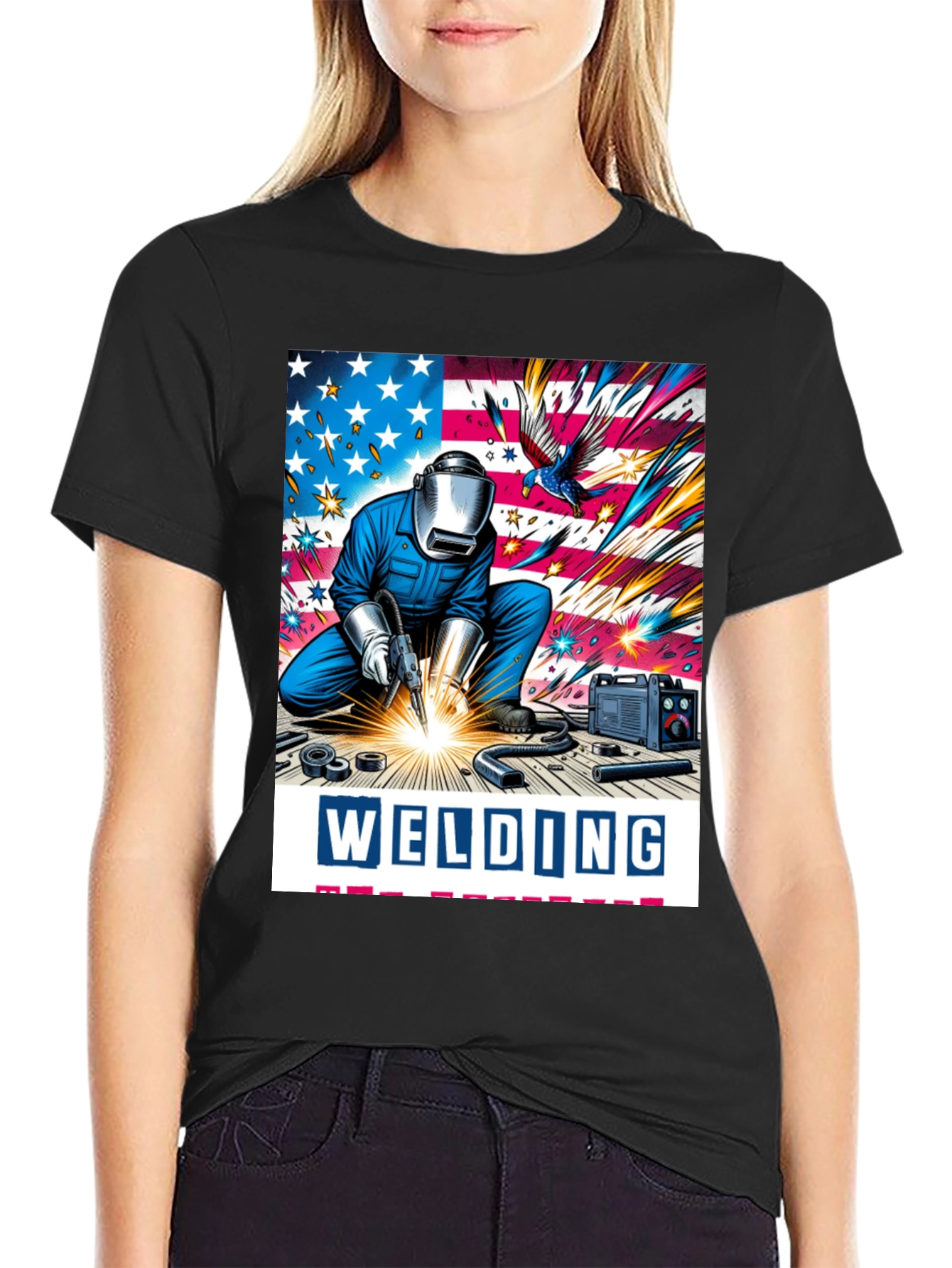 Black Welding American Flag Graphic Tee view 2