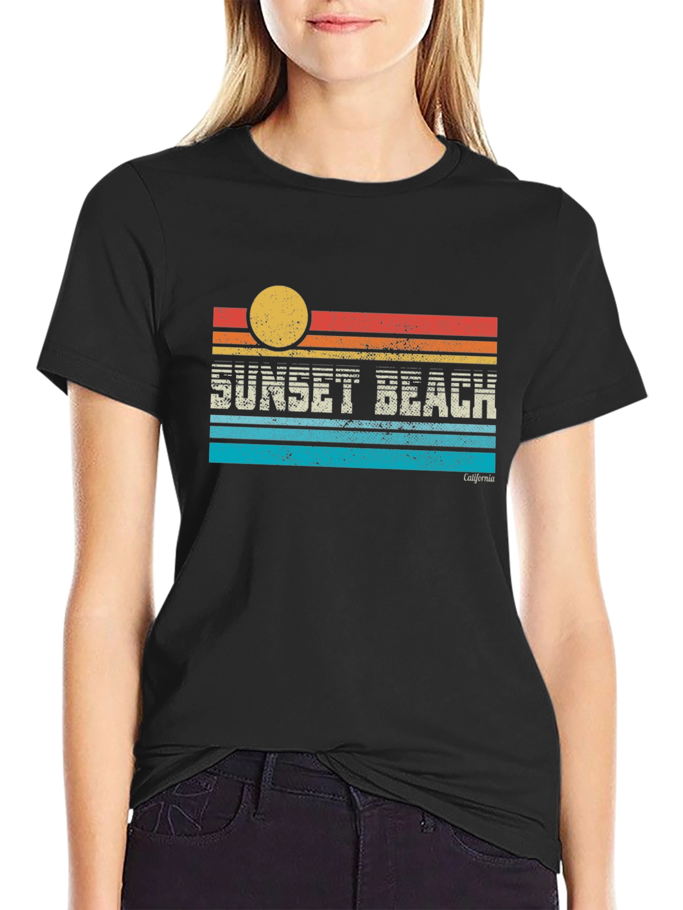 Black Sunset Beach California Graphic T-Shirt view 2