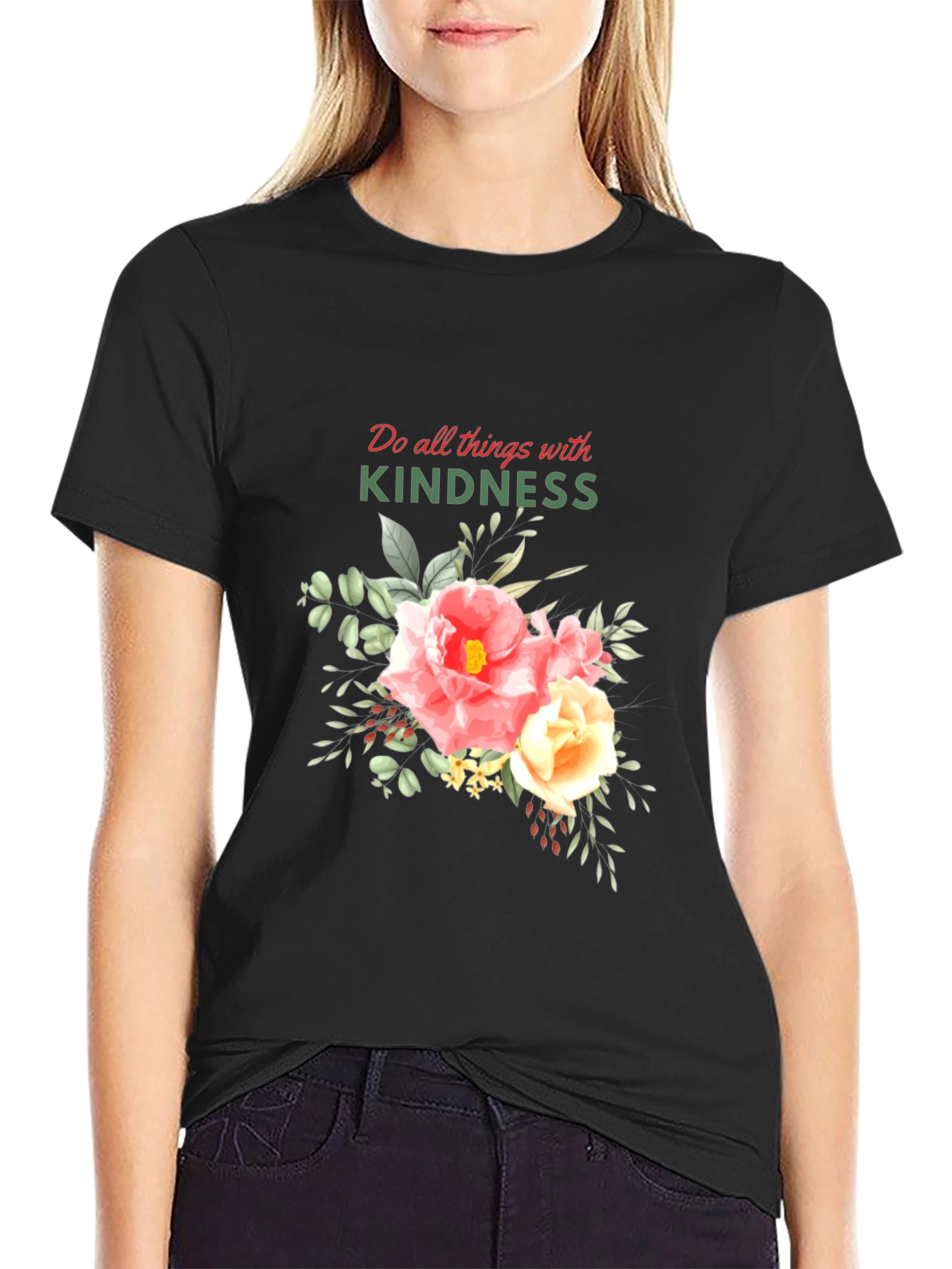 Black Kindness Floral Graphic T-Shirt view 2