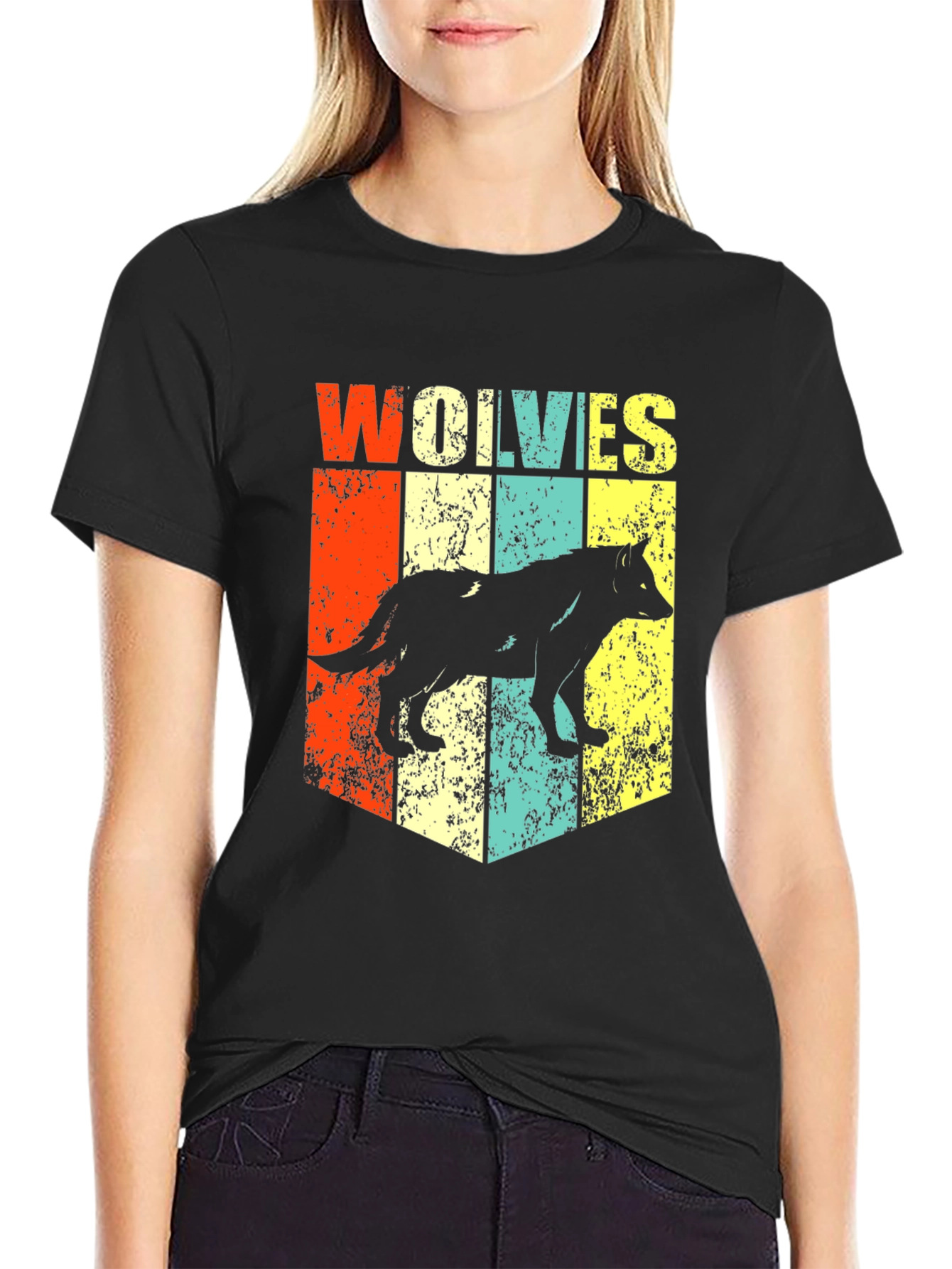 Black Retro Wolves Graphic T-Shirt - Black view 2