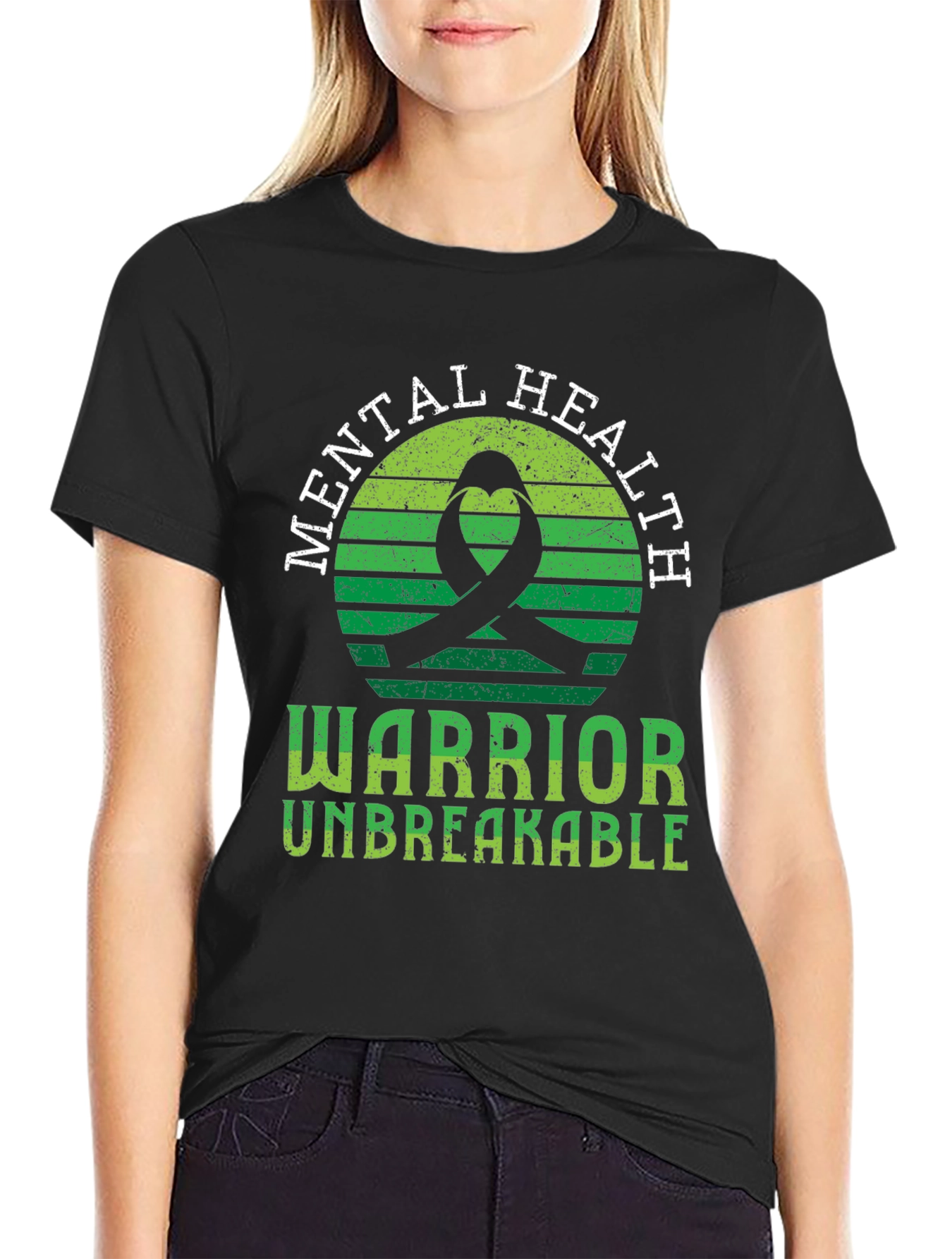 Black Mental Health Warrior T-Shirt Unbreakable Ribbon view 2