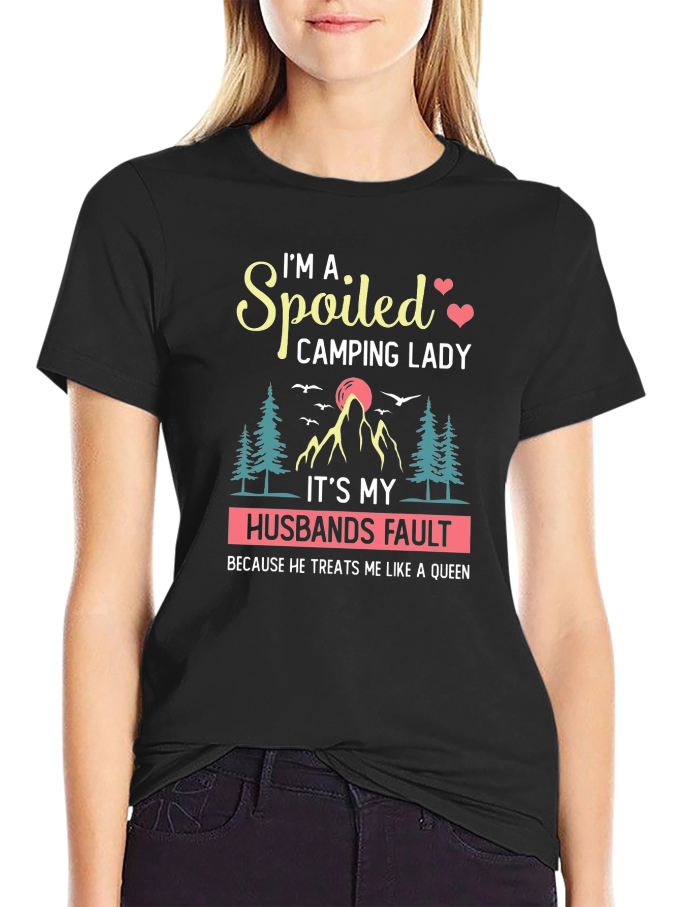 Spoiled Camping Lady T-Shirt - Husband's Fault Queen Tee - 2