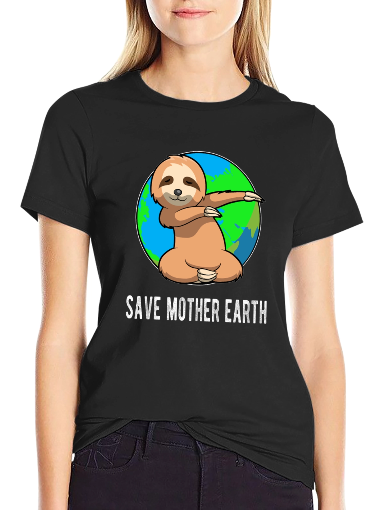 Black Save Mother Earth Sloth T-Shirt view 2