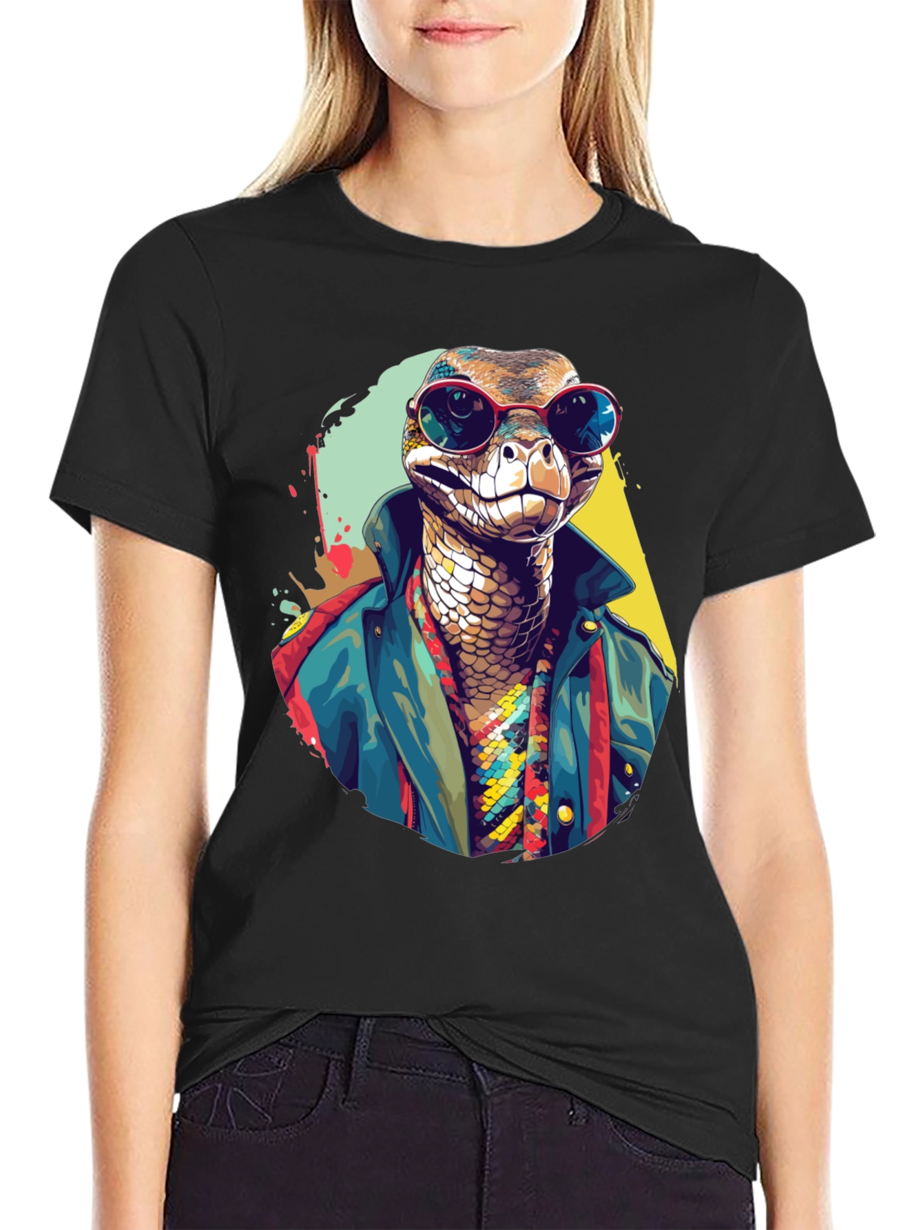 Black Retro Snake Graphic T-Shirt view 2