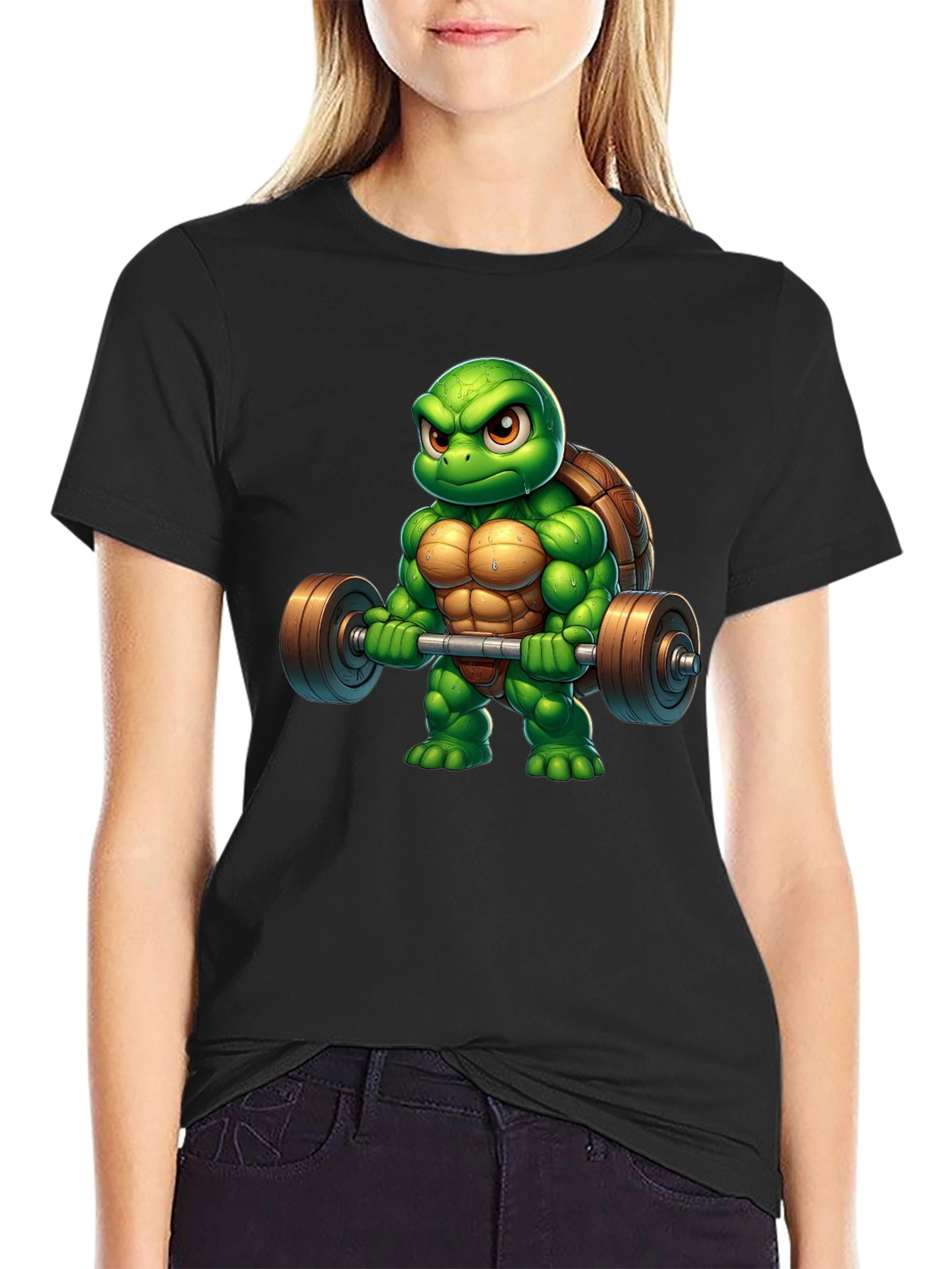 Black Turtle Powerlifter Black T-Shirt view 2