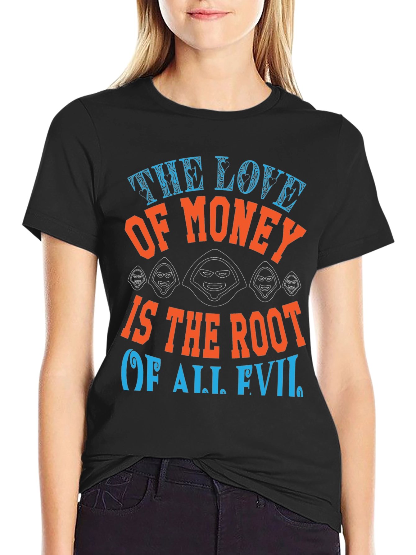 Black The Love of Money Evil Graphic T-Shirt view 2