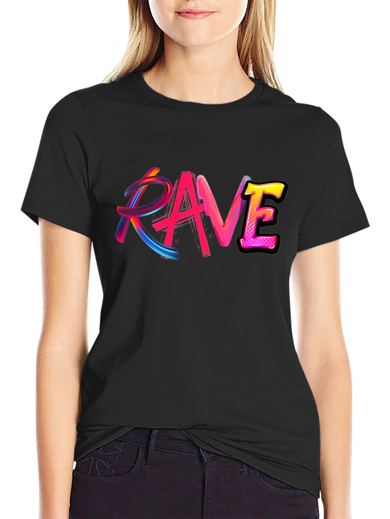 Black Rave Graphic Black T-Shirt Funky Party Tee view 2