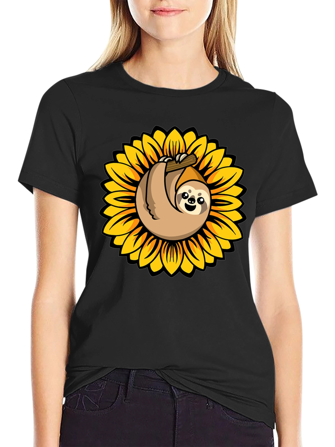 Black Sloth in Sunflower Graphic Tee - Relaxed Fit view 2