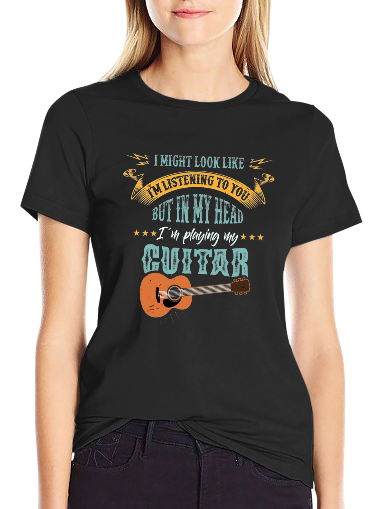 Black Guitar Player Graphic Tee - Music Lover T-Shirt view 2