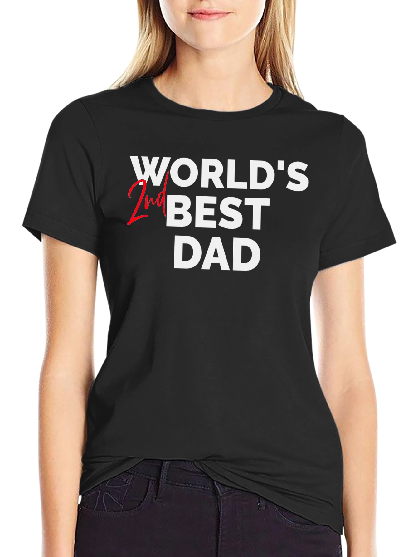 Black World's 2nd Best Dad Black T-Shirt view 2