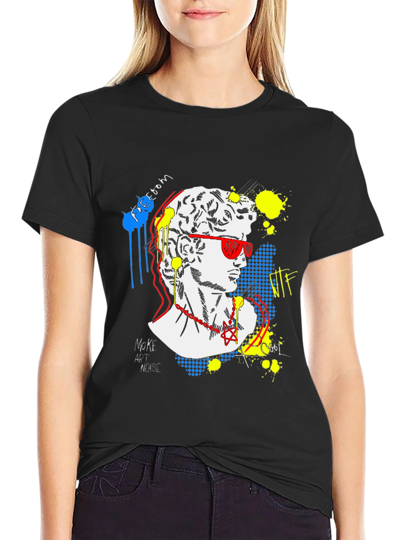 Black Pop Art David Graphic Tee - Unisex Black T-Shirt view 2