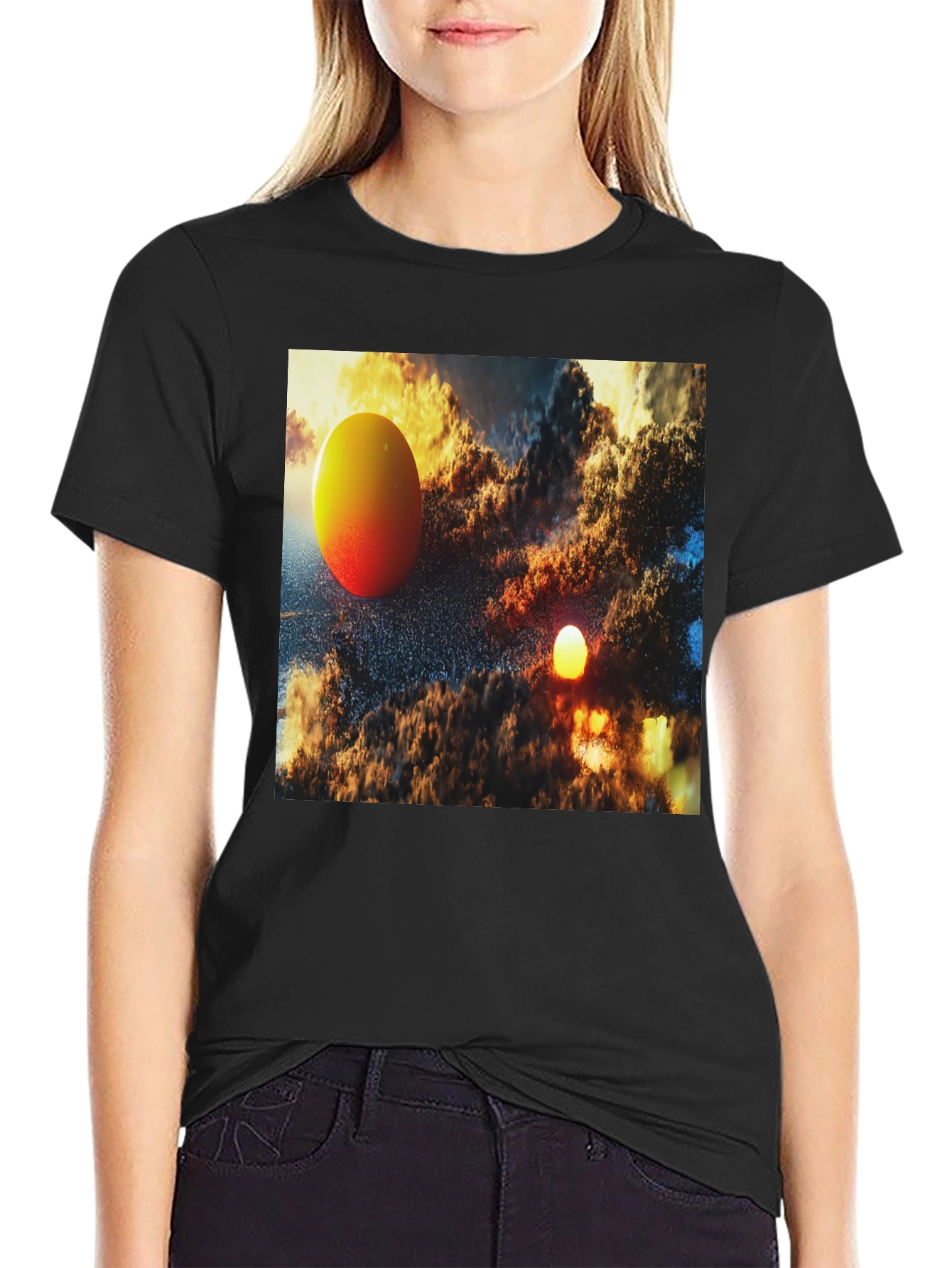 Black Abstract Art Graphic Tee - Black Cotton Blend T-Shirt view 2