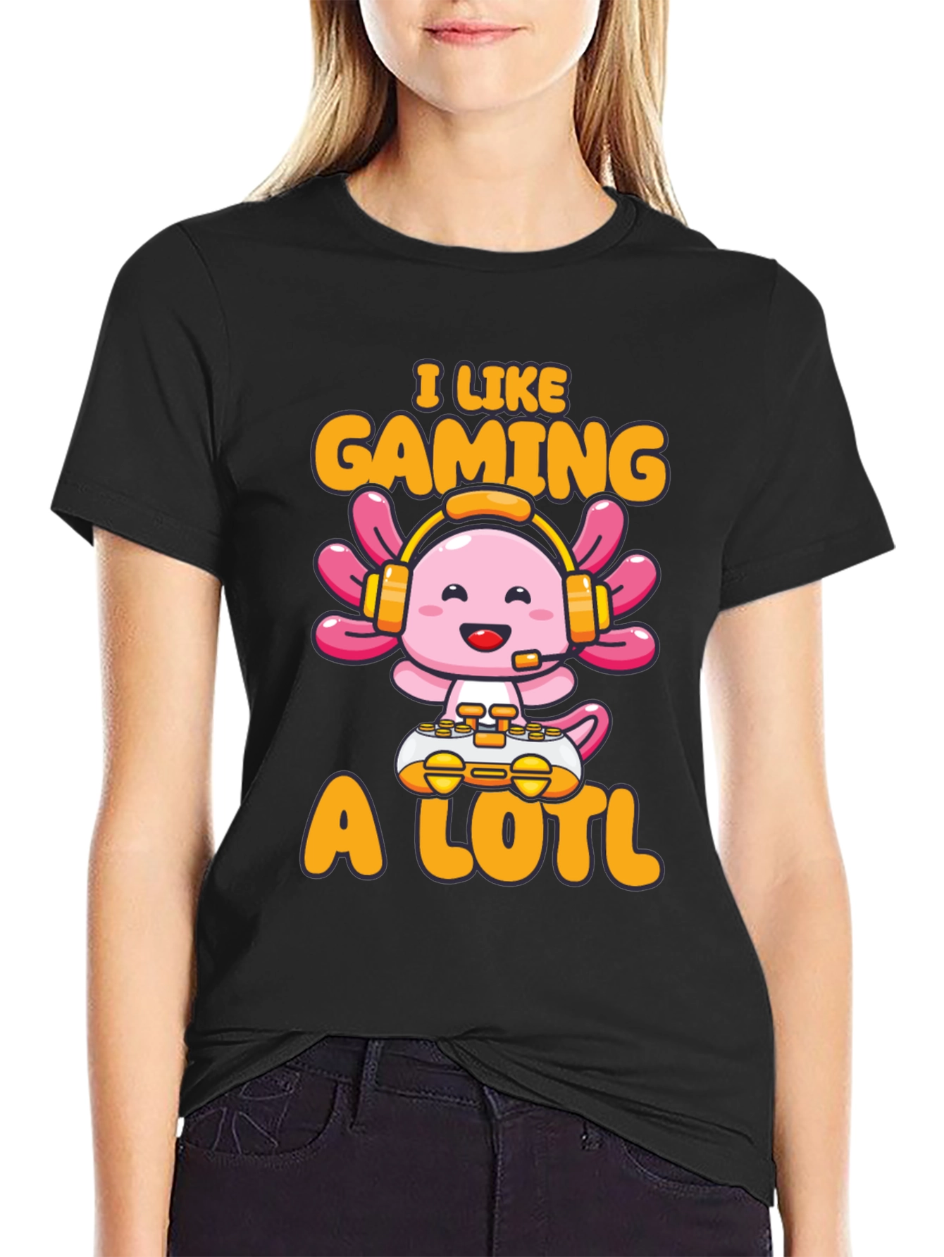 Black Gamer Axolotl T-Shirt - I Like Gaming A Lotl view 2