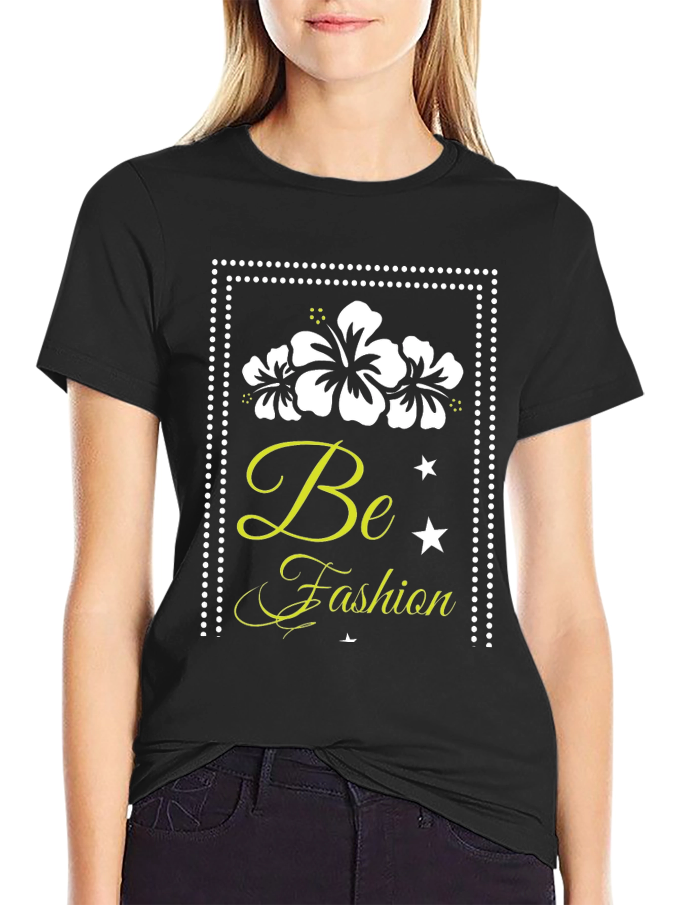 Black Be Fashion T-Shirt: Stylish Floral Graphic Tee view 2