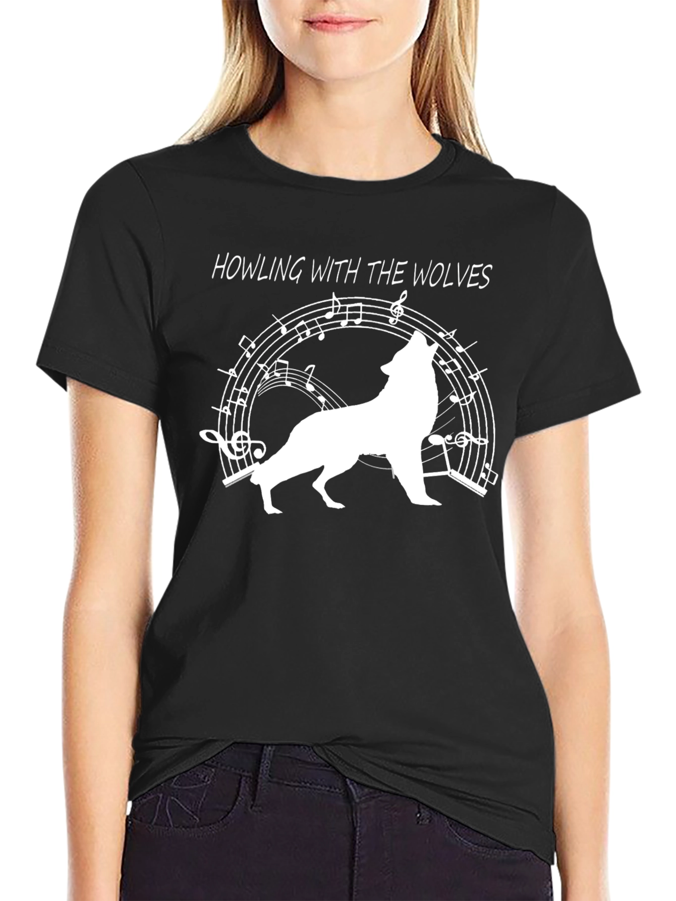 Black Howling with the Wolves Graphic Tee view 2