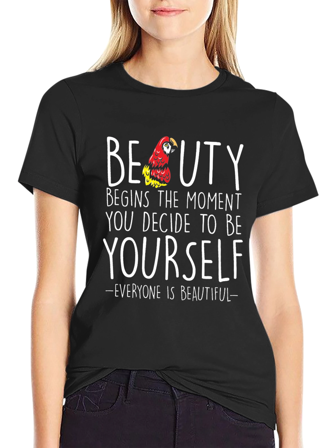 Black Beauty Yourself Parrot Graphic Tee - Unisex Cotton T-Shirt view 2
