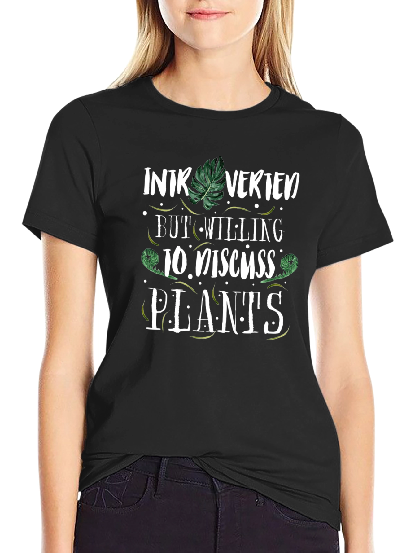 Black Introverted Plant Lover Black T-Shirt view 2