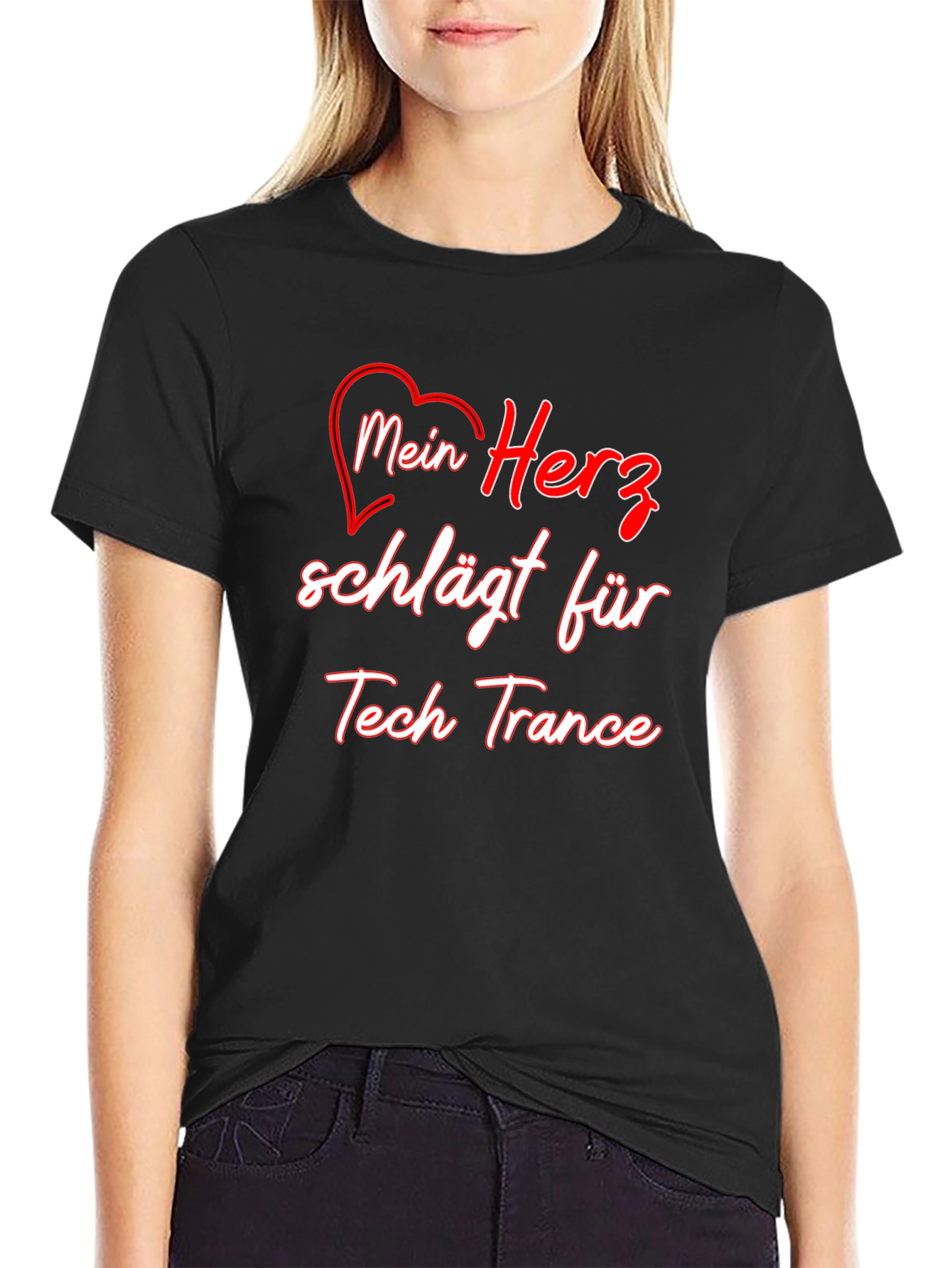 Black Mein Herz Schlägt Für Tech Trance Black T-Shirt view 2