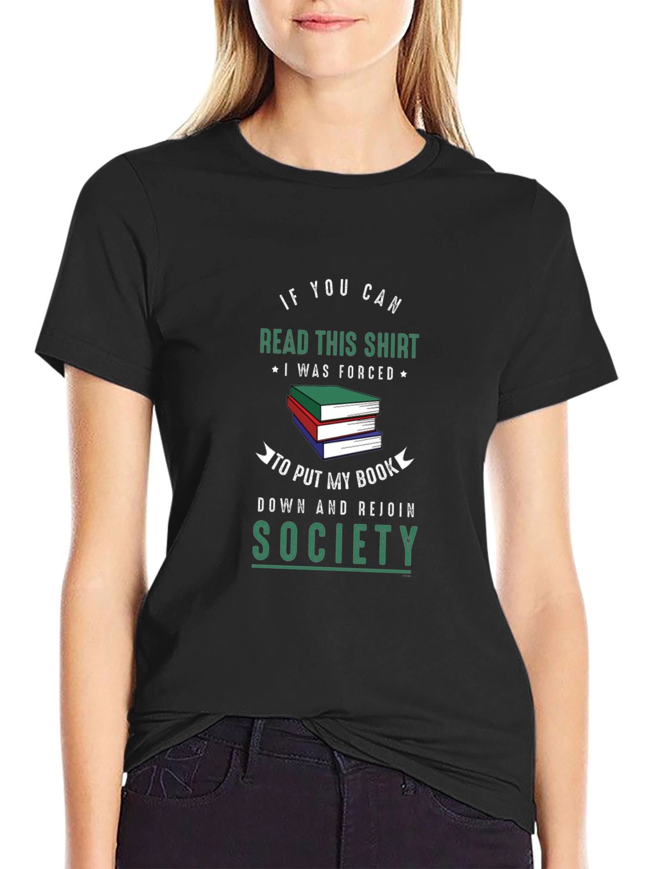 Black Funny Book Lover T-Shirt: Read This Shirt, Rejoin Society view 2
