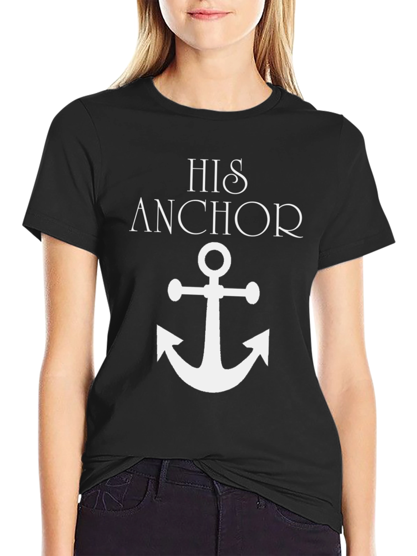 Black His Anchor Graphic Tee - Black Cotton Blend view 2