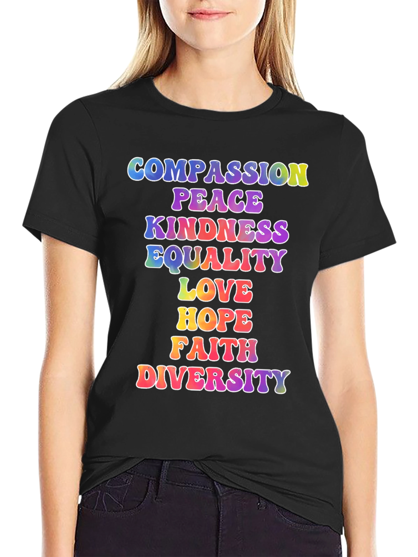 Black Compassion Peace Kindness Equality T-Shirt view 2