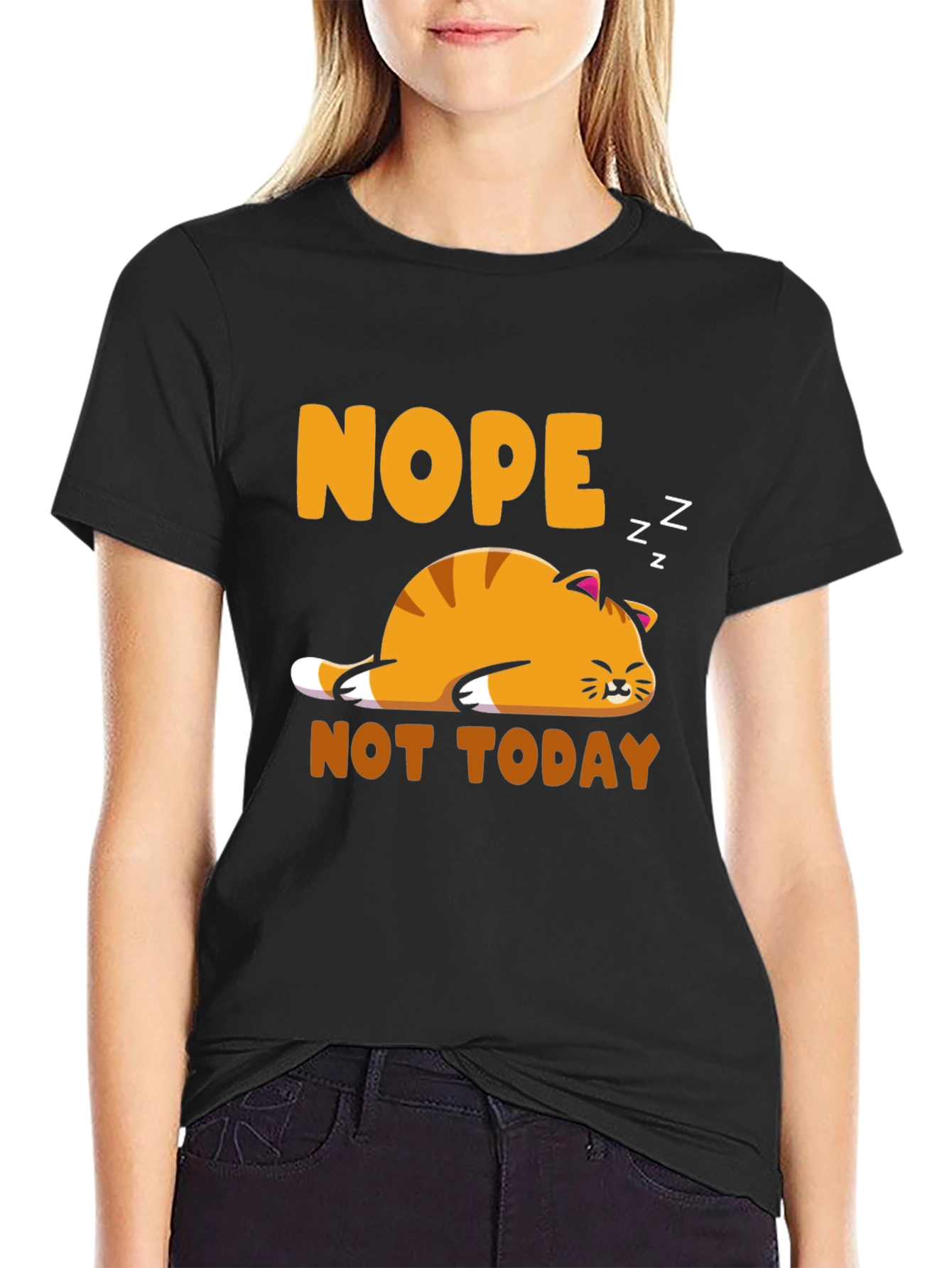 Black Nope Not Today Cat Graphic Tee view 2