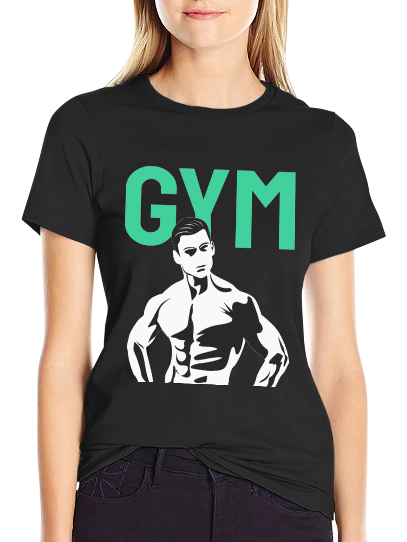 Black Gym Graphic Tee - Black Cotton Training Shirt view 2