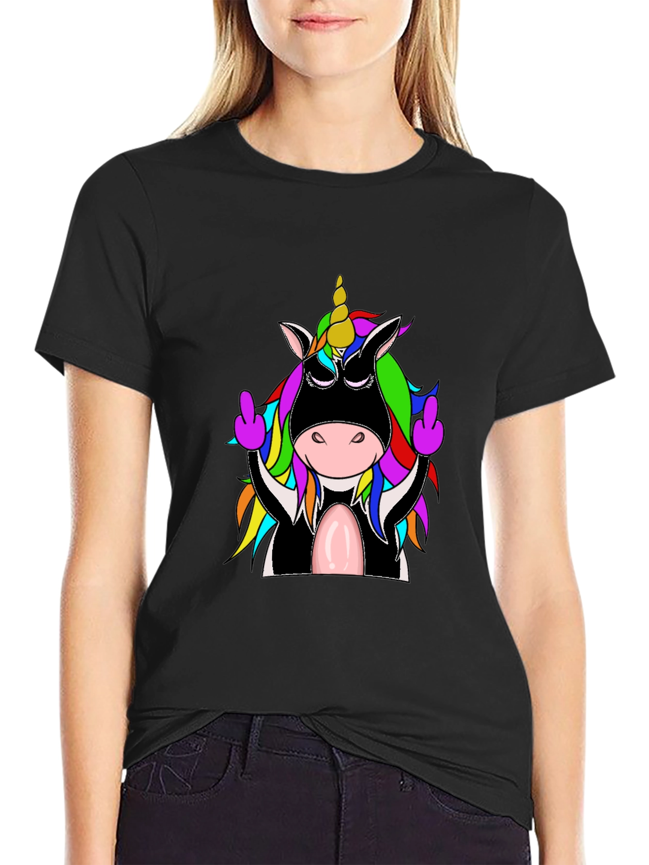 Black Rebellious Unicorn T-Shirt, Funny Graphic Tee view 2