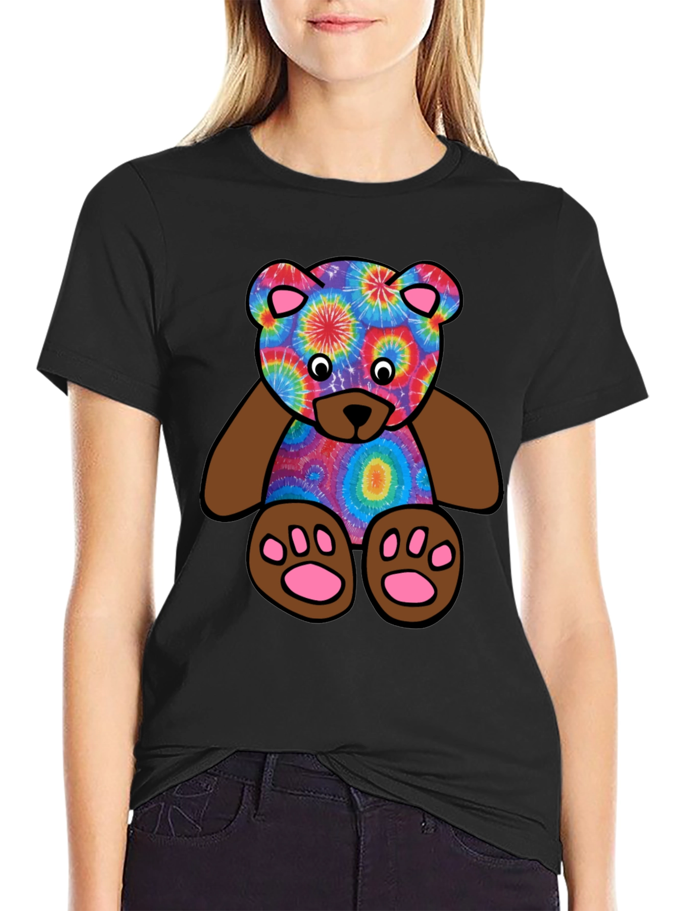 Black Tie-Dye Teddy Bear Graphic T-Shirt view 2