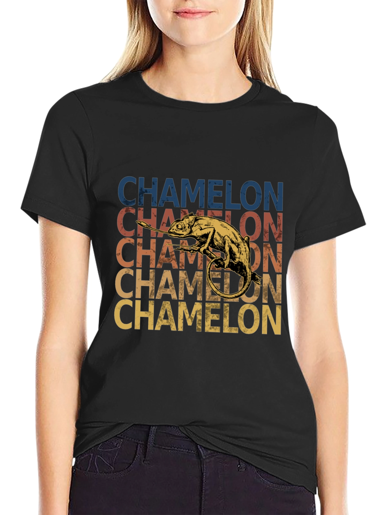 Black Chameleon Graphic Tee - Retro Style view 2