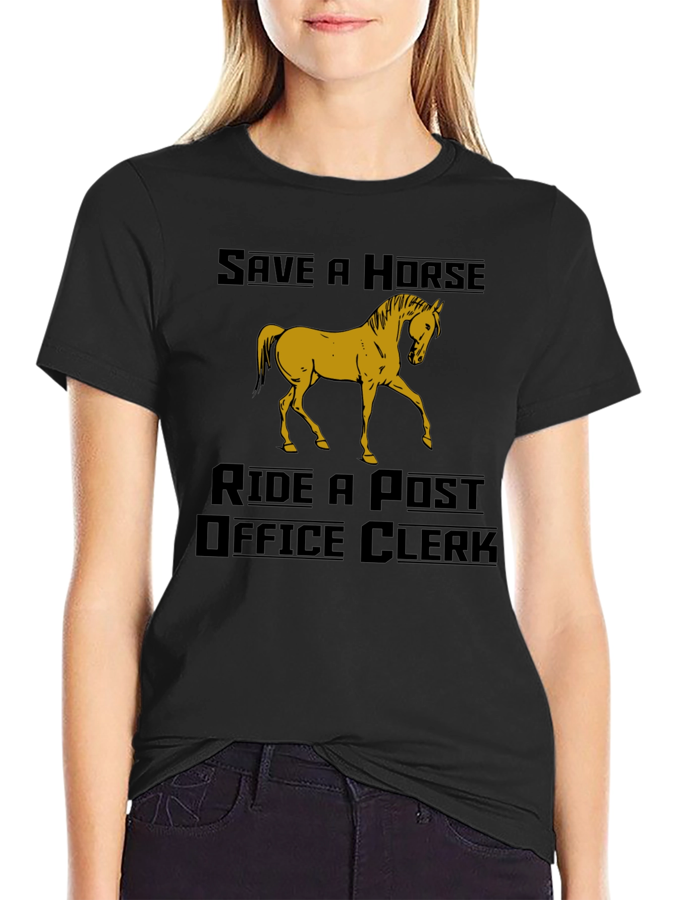 Black Save a Horse Ride a Post Office Clerk Humor T-Shirt view 2