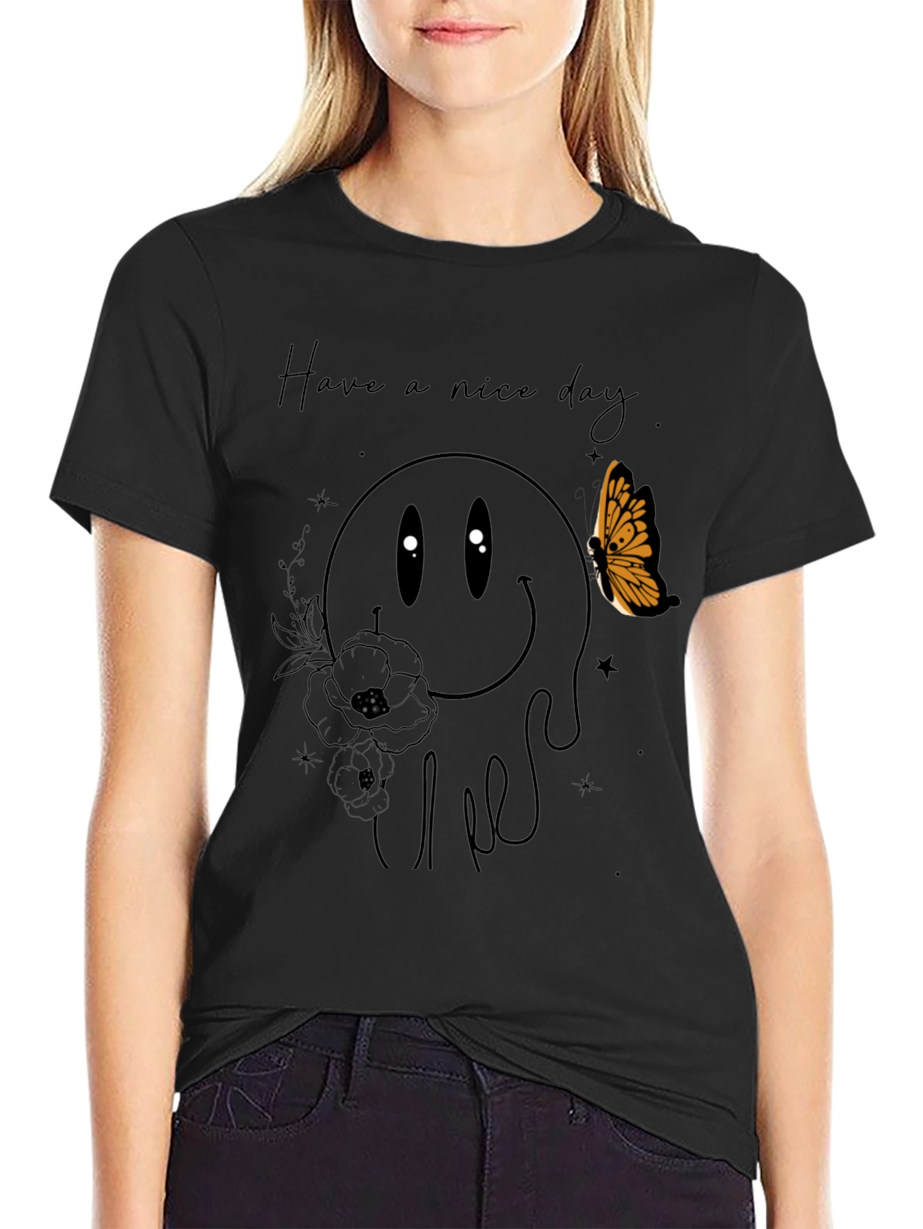 Black Have a Nice Day Smiley Face Graphic Tee - Black view 2