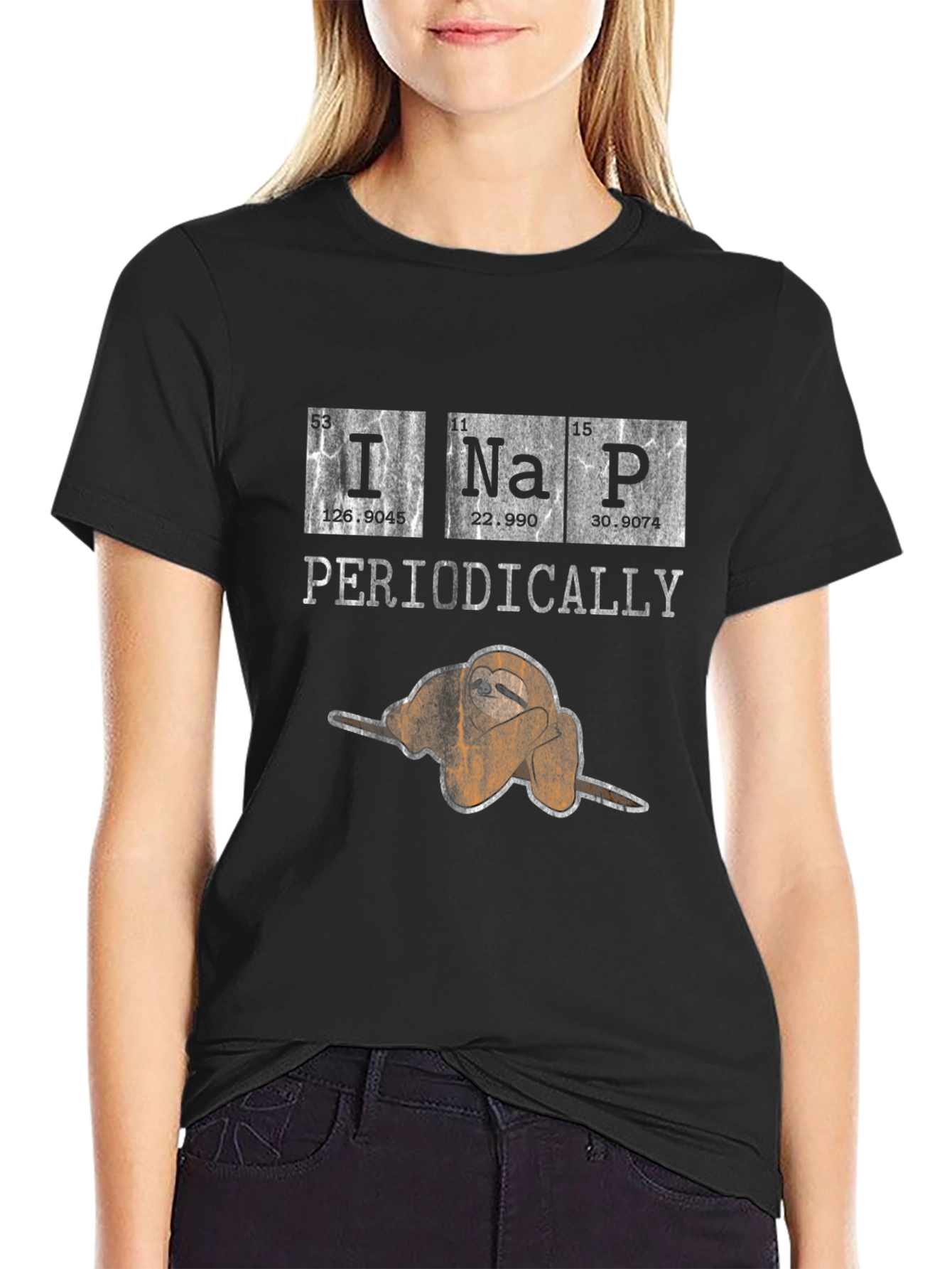 Black Periodically Nap Sloth Graphic T-Shirt view 2