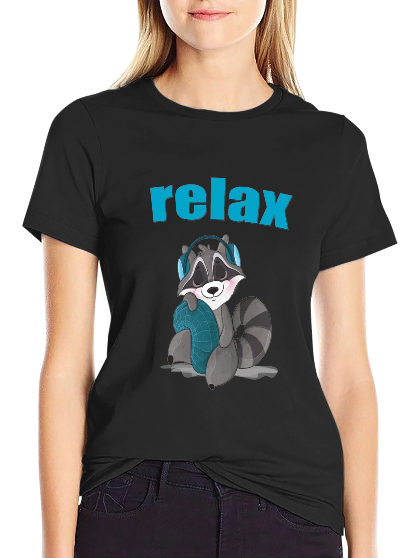 Black Relaxing Raccoon Graphic Tee view 2