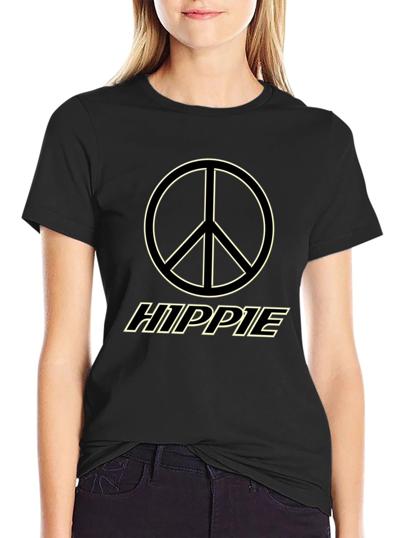 Black Hippie Peace Sign Graphic Tee view 2