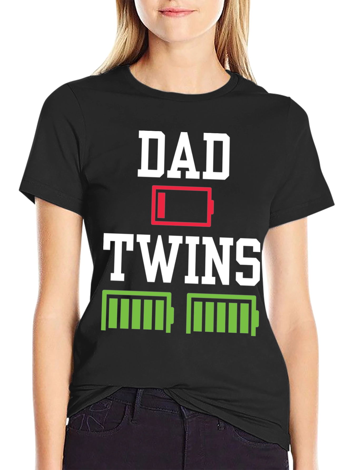 Black Dad of Twins Low Battery T-Shirt view 2