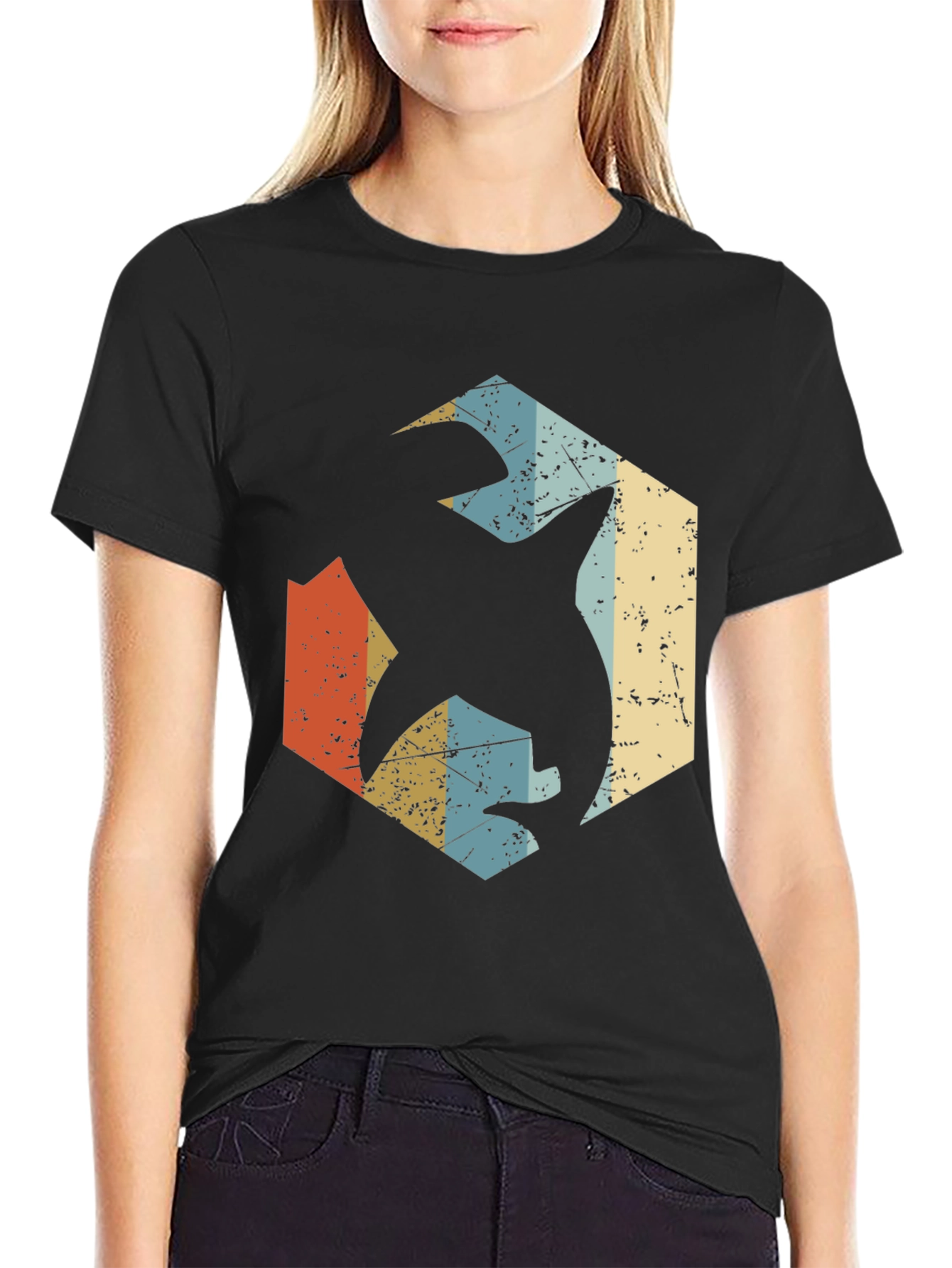 Black Retro Shark Graphic Tee - Black Cotton Blend view 2