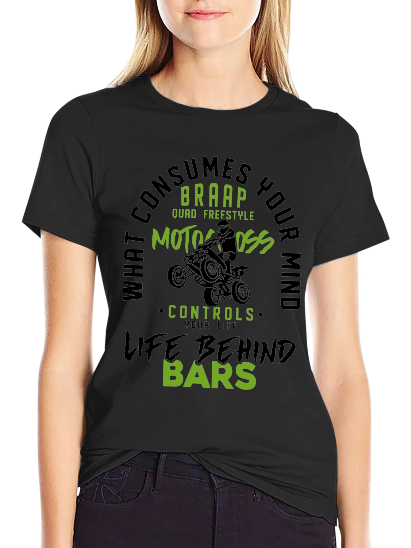Black Motocross Life Behind Bars Graphic Tee view 2