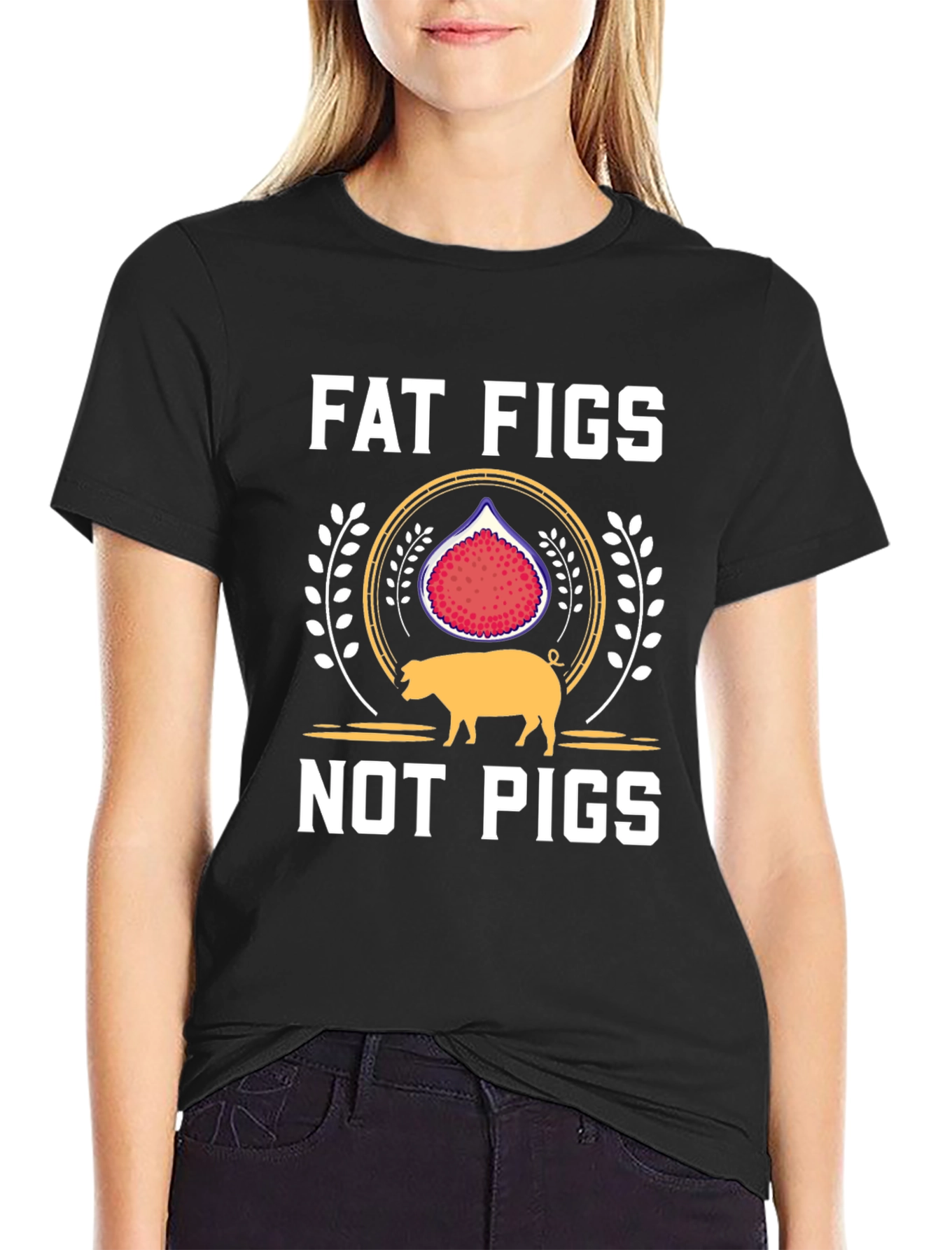 Black Fat Figs Not Pigs Graphic Tee view 2