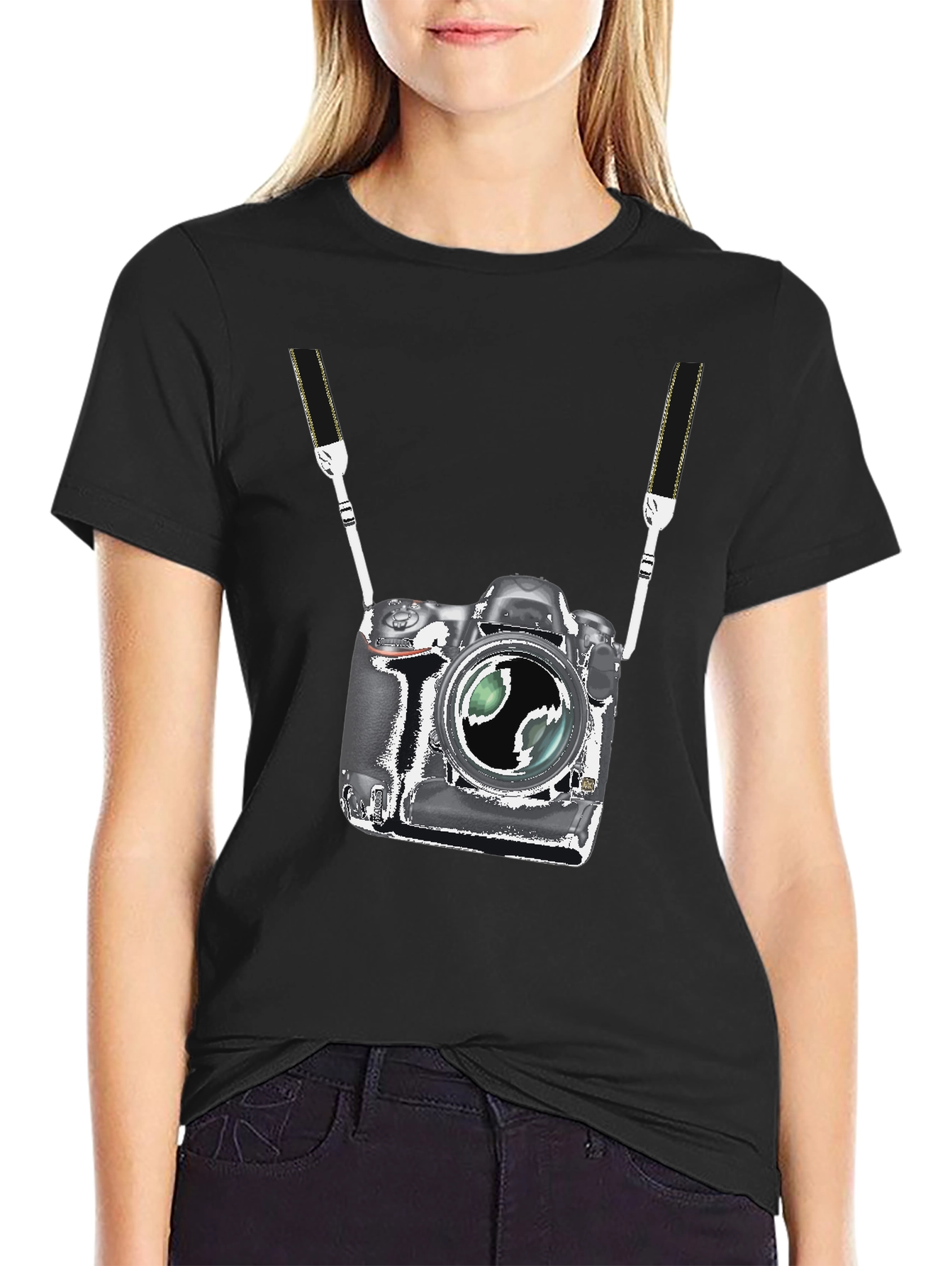 Black Novelty Camera Graphic T-Shirt view 2