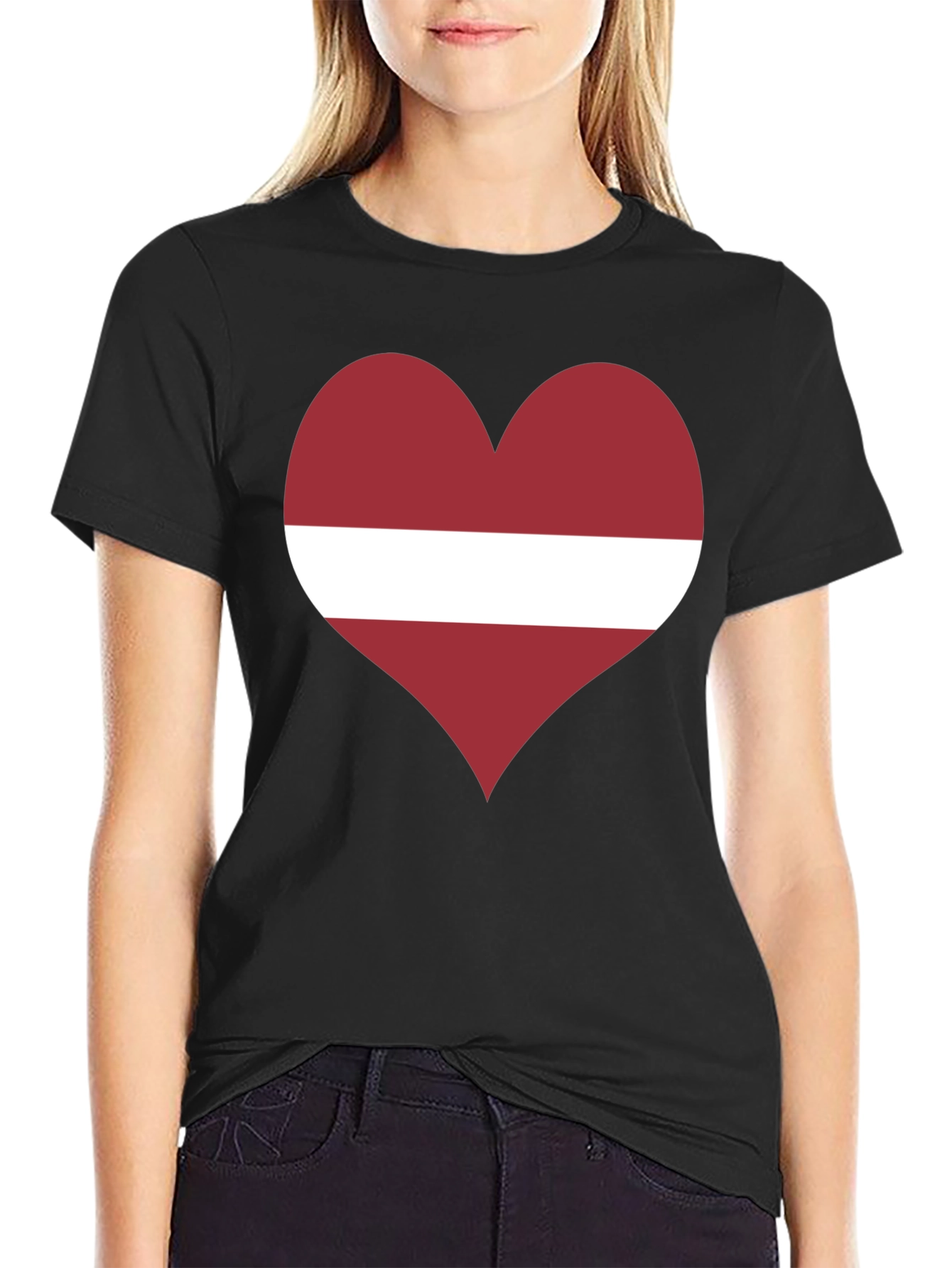 Black Latvia Flag Heart T-Shirt - Show Your Love! view 2