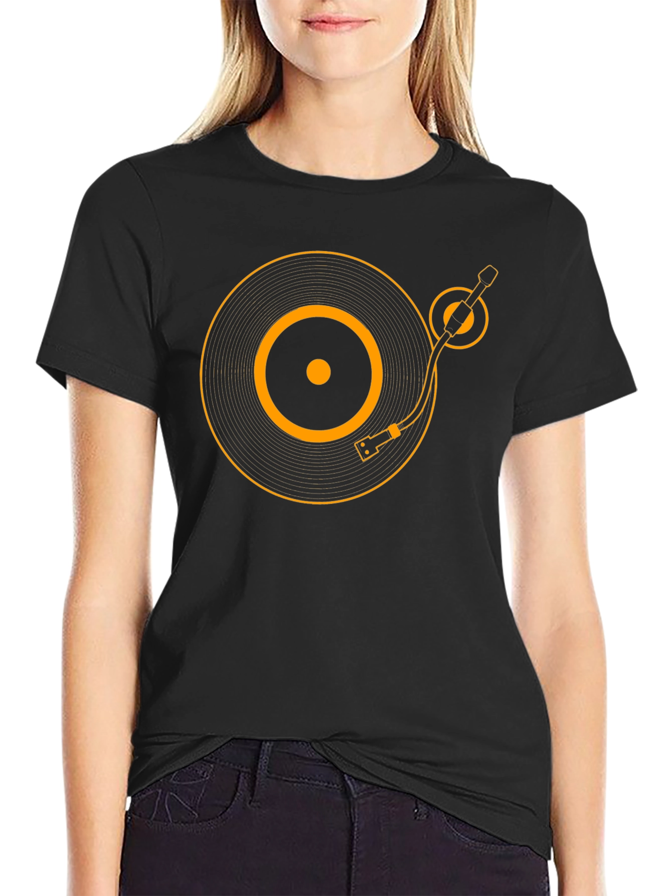 Black Turntable Graphic Tee - Retro DJ Style view 2