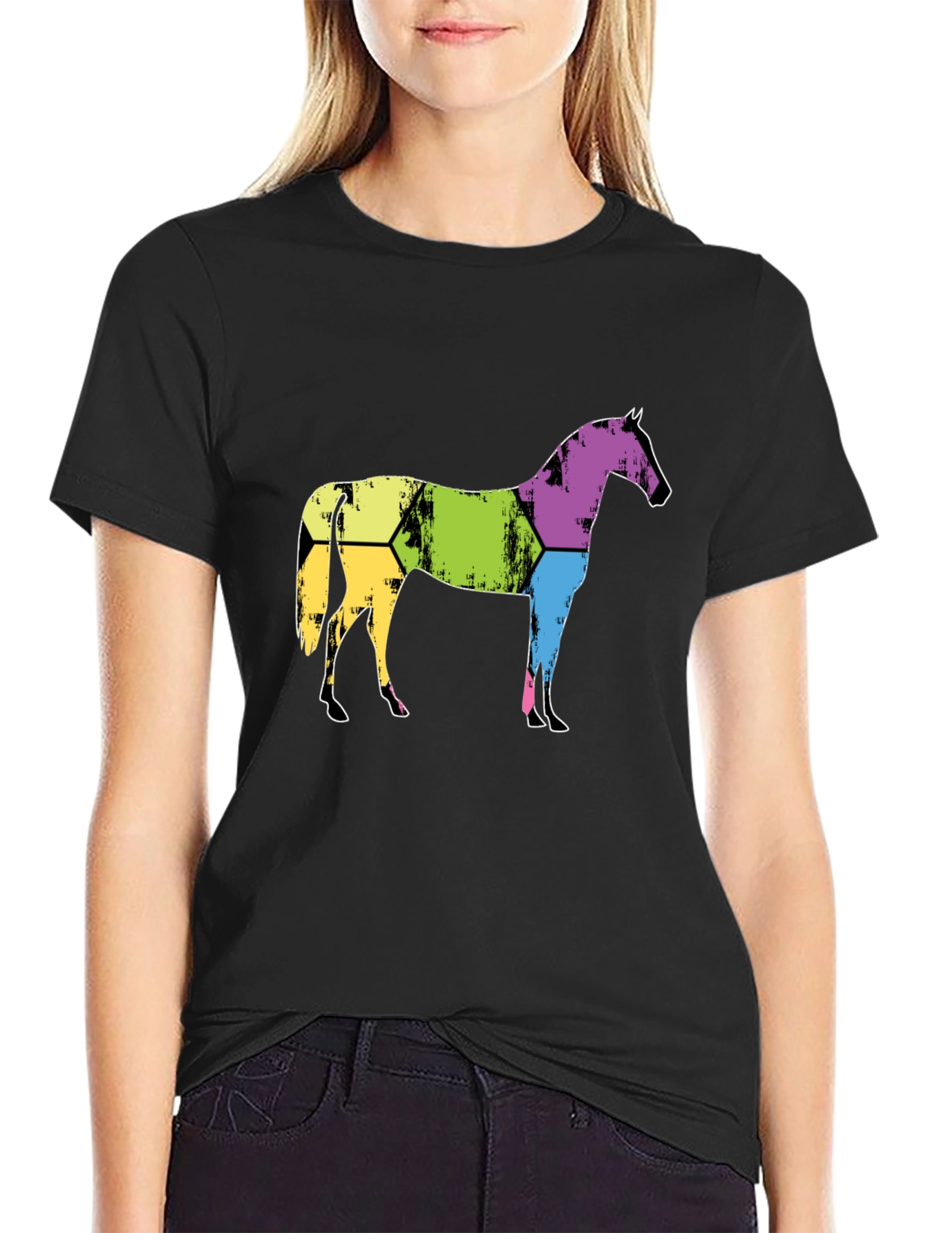 Black Abstract Horse Graphic Tee - Men's Black T-Shirt view 2